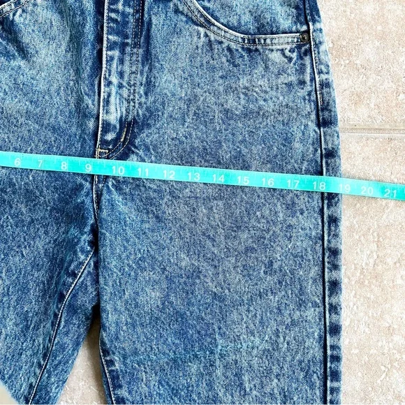 Vintage 80s EDWIN Acid Wash Blue Denim Jeans High Rise Straight Leg Raw Hem 32” - Picture 12 of 13